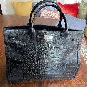 Black Crocodile Print Leather Bag